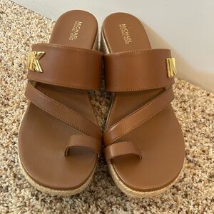 Michael Kors Brown Slide Sandals with Gold Accents
